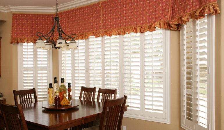 White shutters in Sacramento dining room.